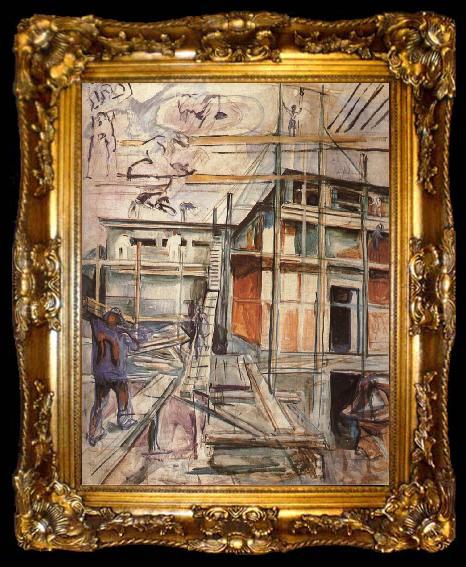 framed  Edvard Munch Workroom building in winter, ta009-2